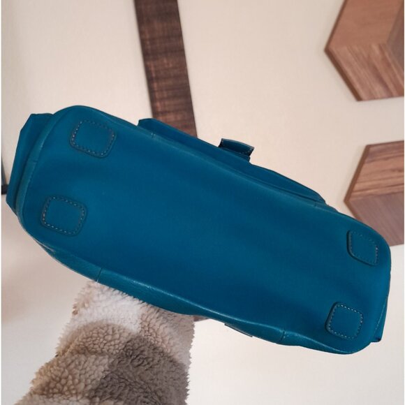 Leather 100% Nylon Trim The Sak Teal Blue Gold Shoulder Bag Medium - Picture 6 of 9